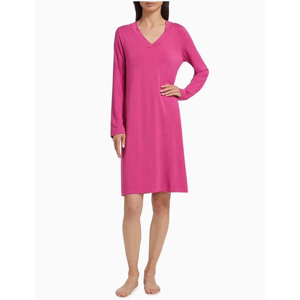 New Hanro Champagne Long Sleeve Sleep Dress in Very Berry Size XS